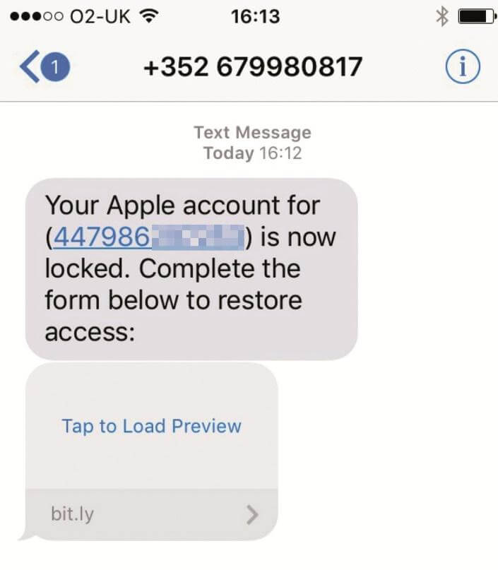 Text Message Apple ID Phishing Scams