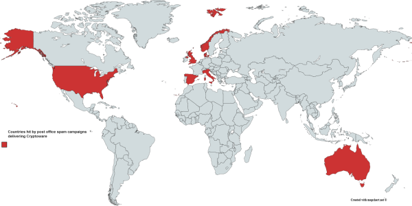 countries targeted by post office email scam