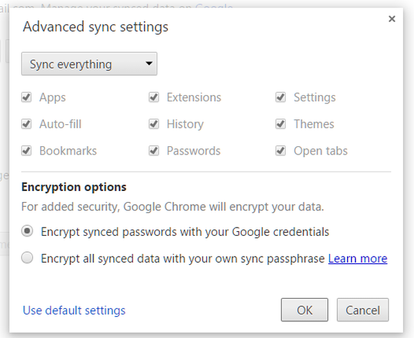 chrome sync settings