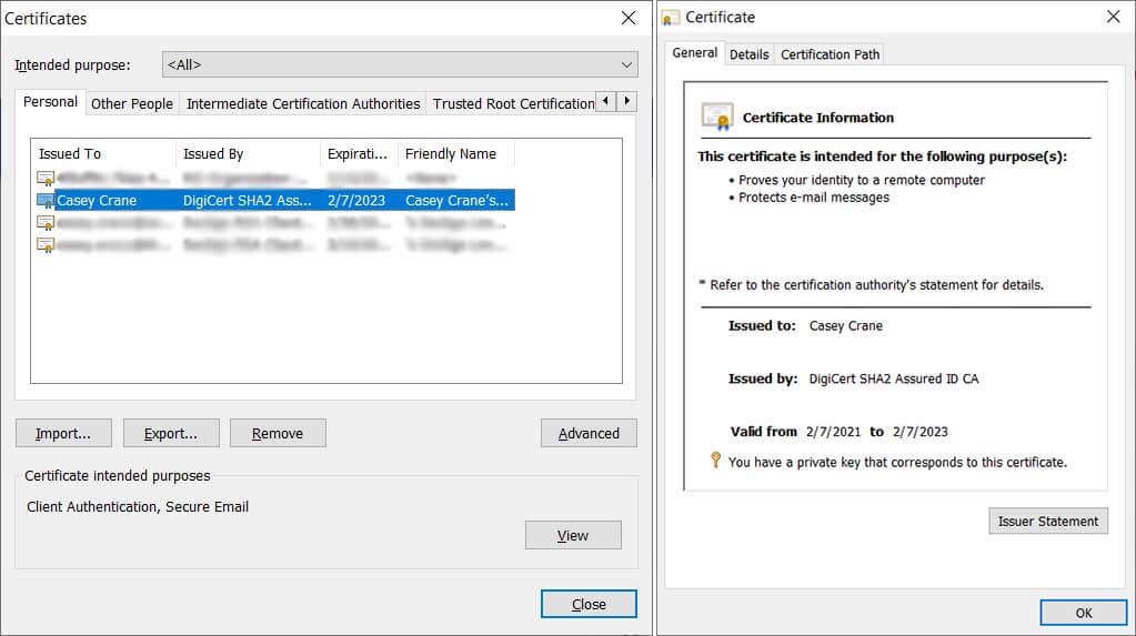 PKI client authentication certificate