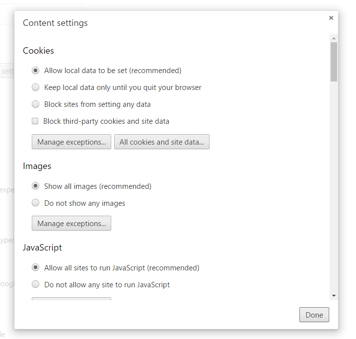 content settings in chrome