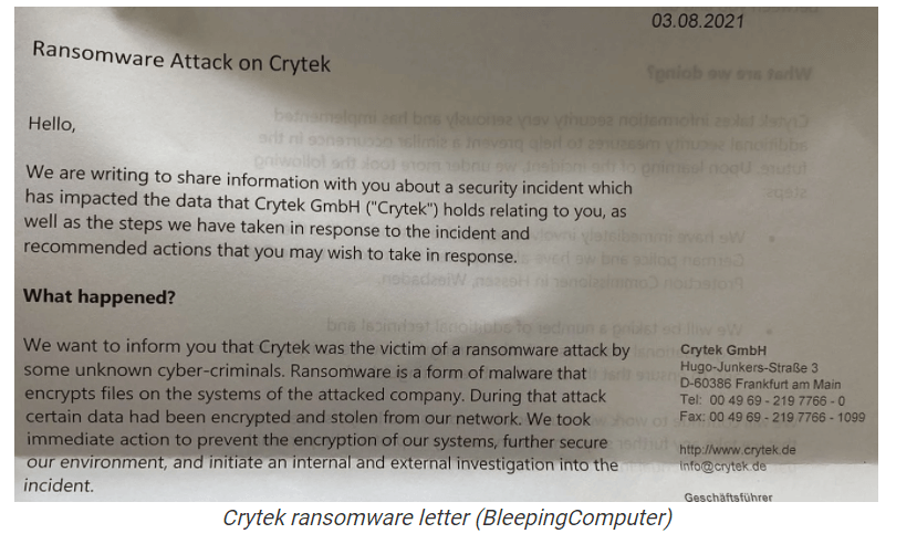 Notification Letter Crytek Data Breach
