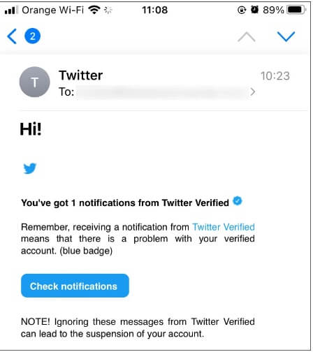 fake email twitter notification