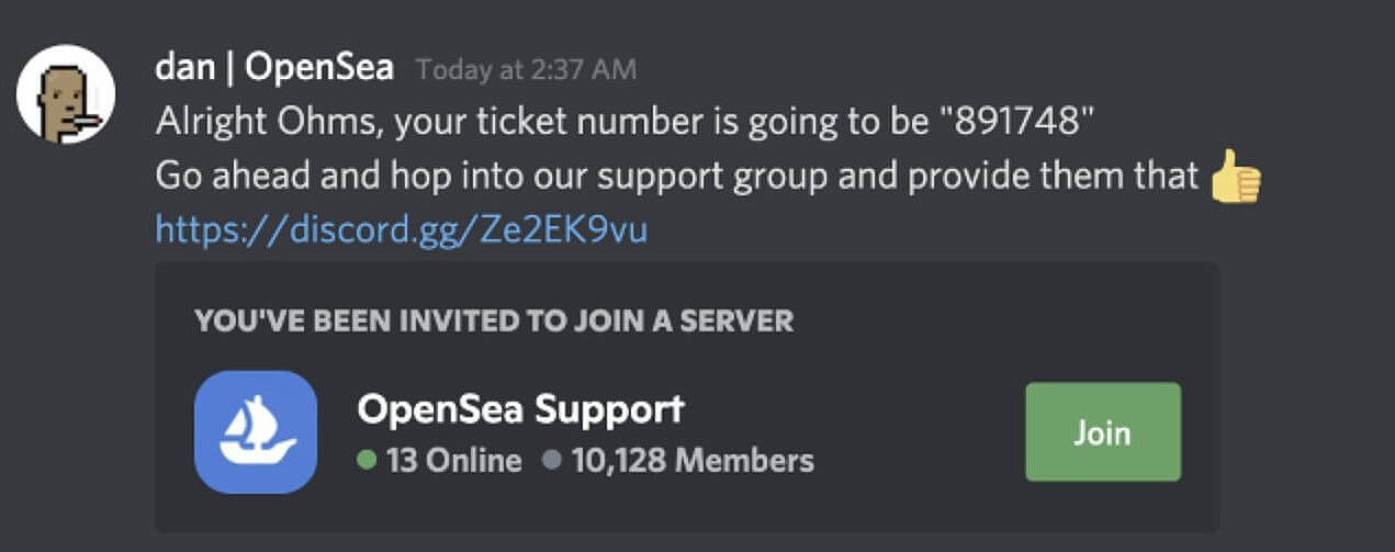 fake opensea support message