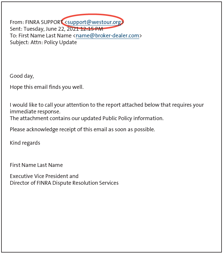 FINRA support spam email