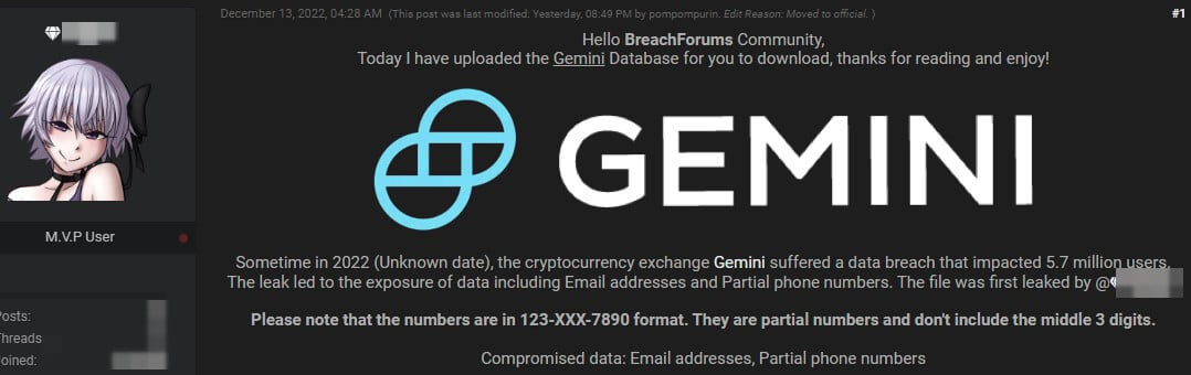 gemini database for sale