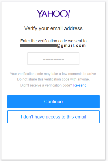 Yahoo email verification