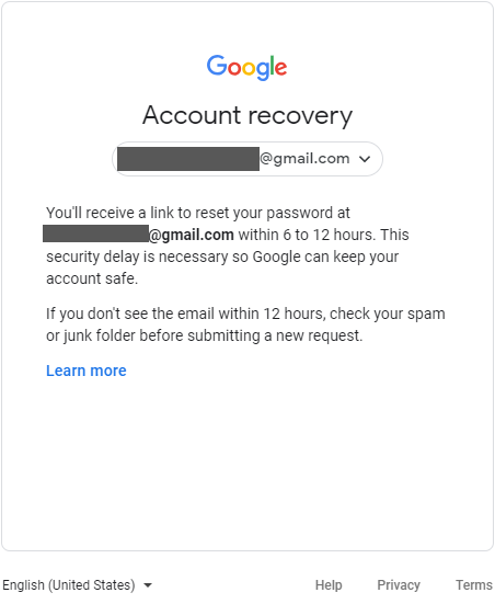Google link to reset password
