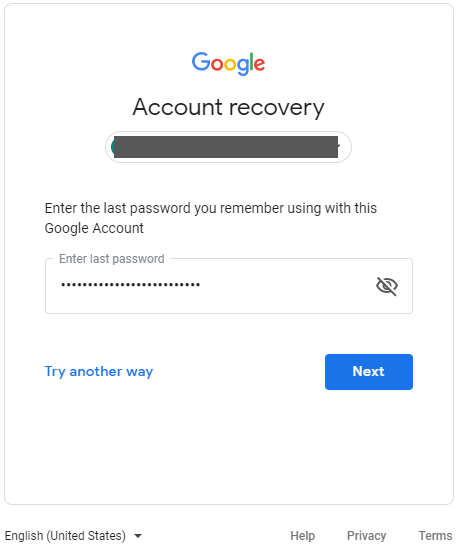 Google account recovery enter last password