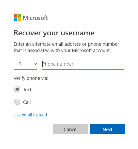 Microsoft username phone number