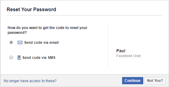 Facebook reset via password