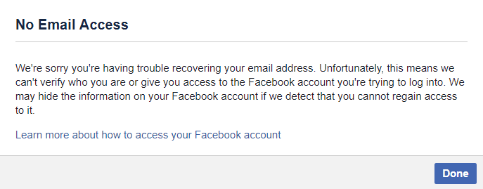 Facebook no email access