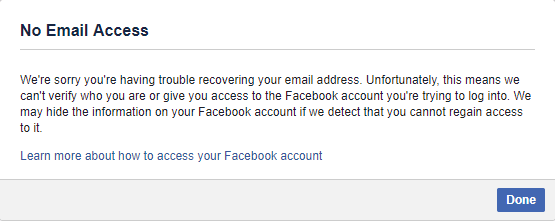 Facebook no email access
