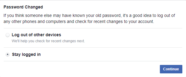 Facebook password changed