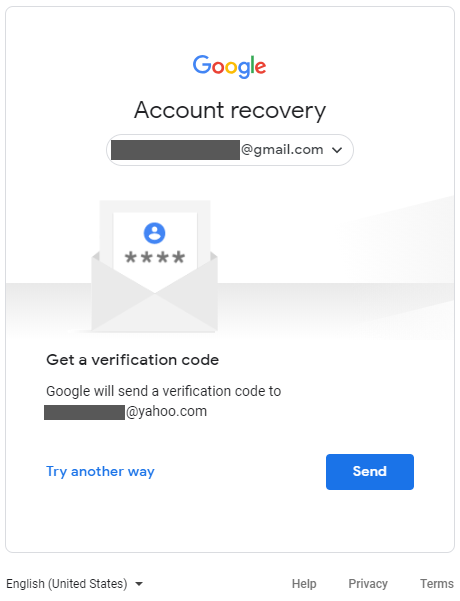 Google verification code to backup email 
