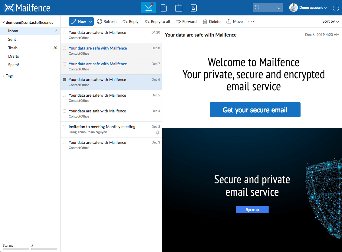 Mailfence interface