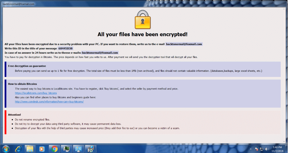 new dharma ransomware strain encryption message backtonormal foxmail