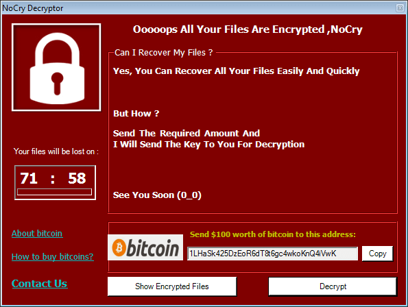 Ransomware pop-up message example