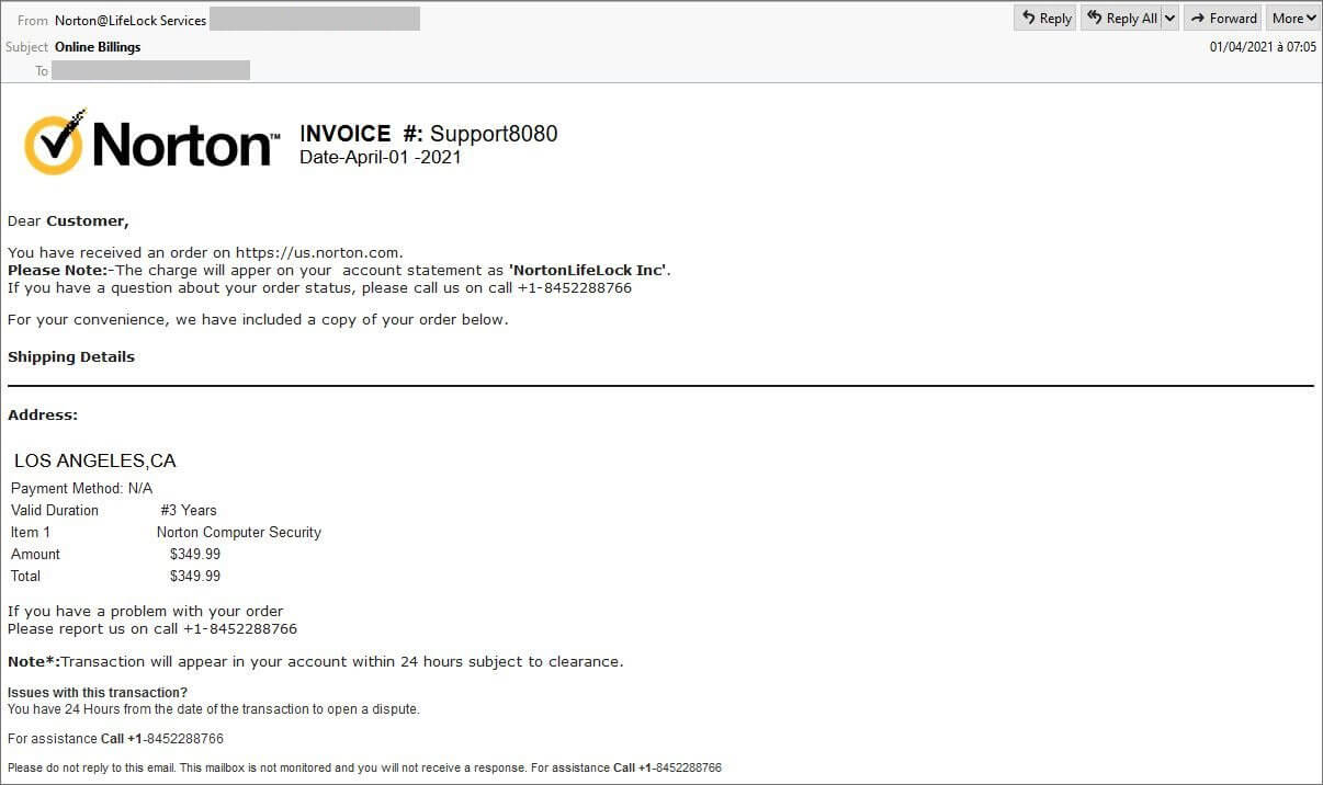 norton life lock security email scam