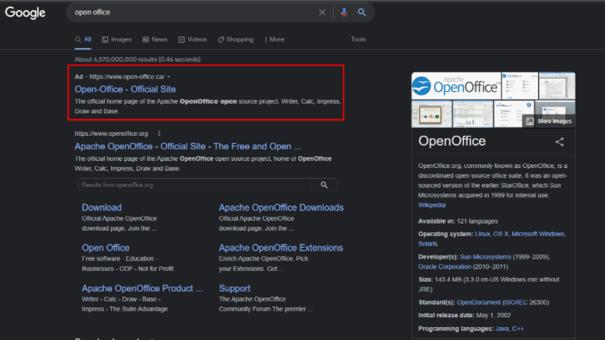 open office search results malicious ads morphisec