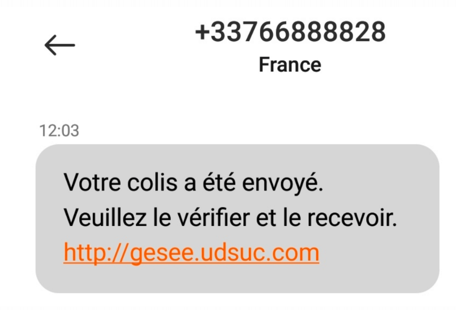 phishing sms sent to French users