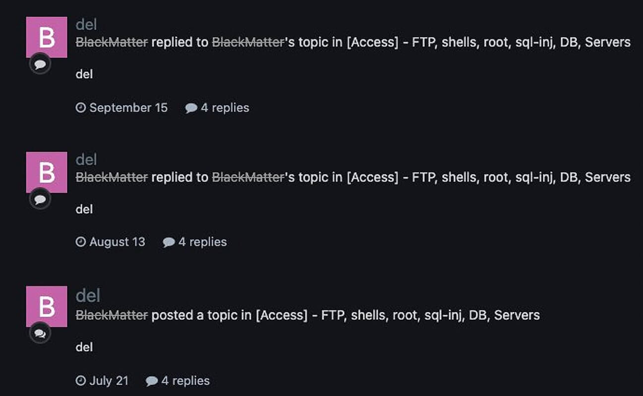 BlackMatter deleting posts on hacking forums