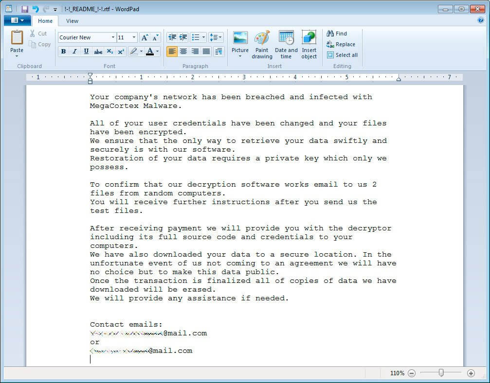 MegaCortex ransomware ransom note