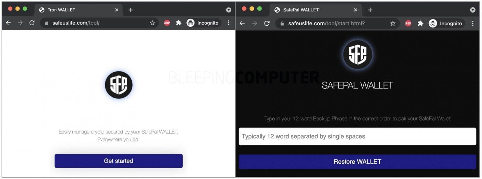 Illustration SafePal Wallet Add-on phishing website