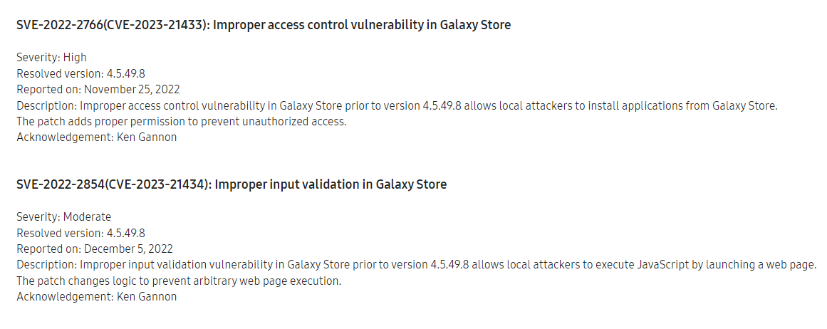 samsung galaxy store flaws