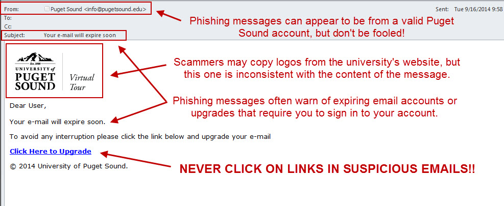 suspicious links in phishing email