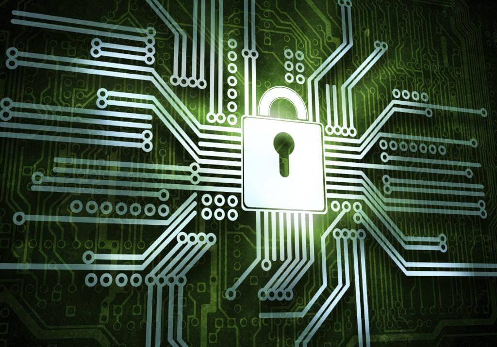 image of padlock over digital circuits