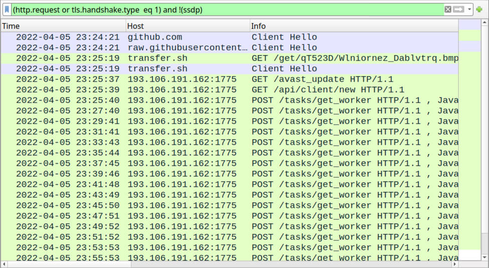 traffic in wireshark isc image meta malware