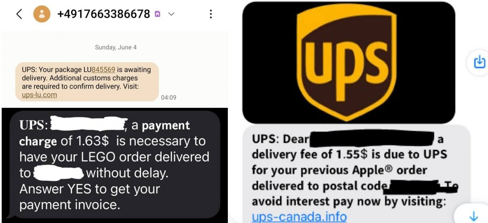 ups phishing messages