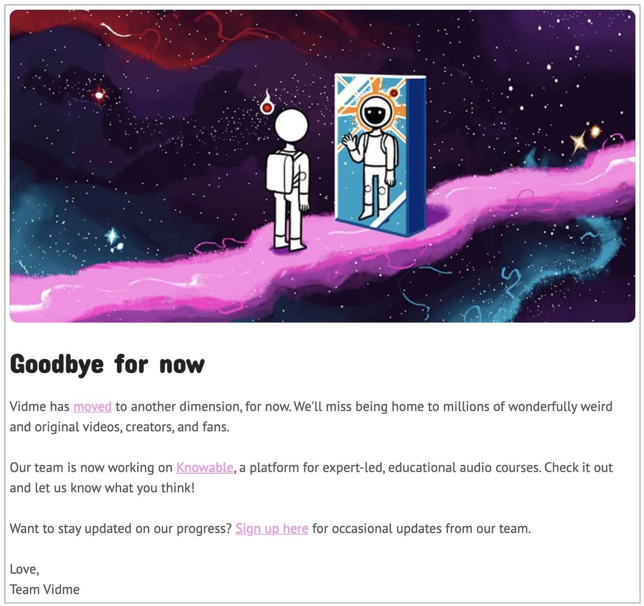 Vidme farewell