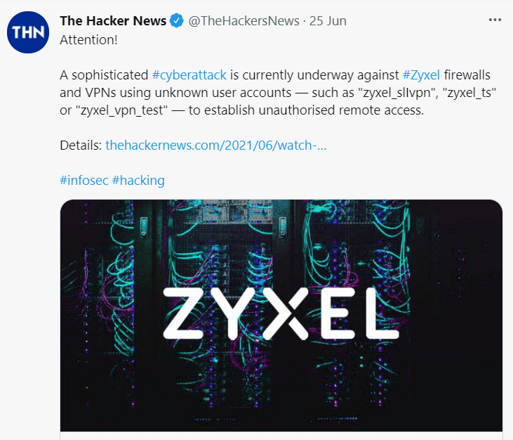 Zyxel firewalls and VPN post on latest news