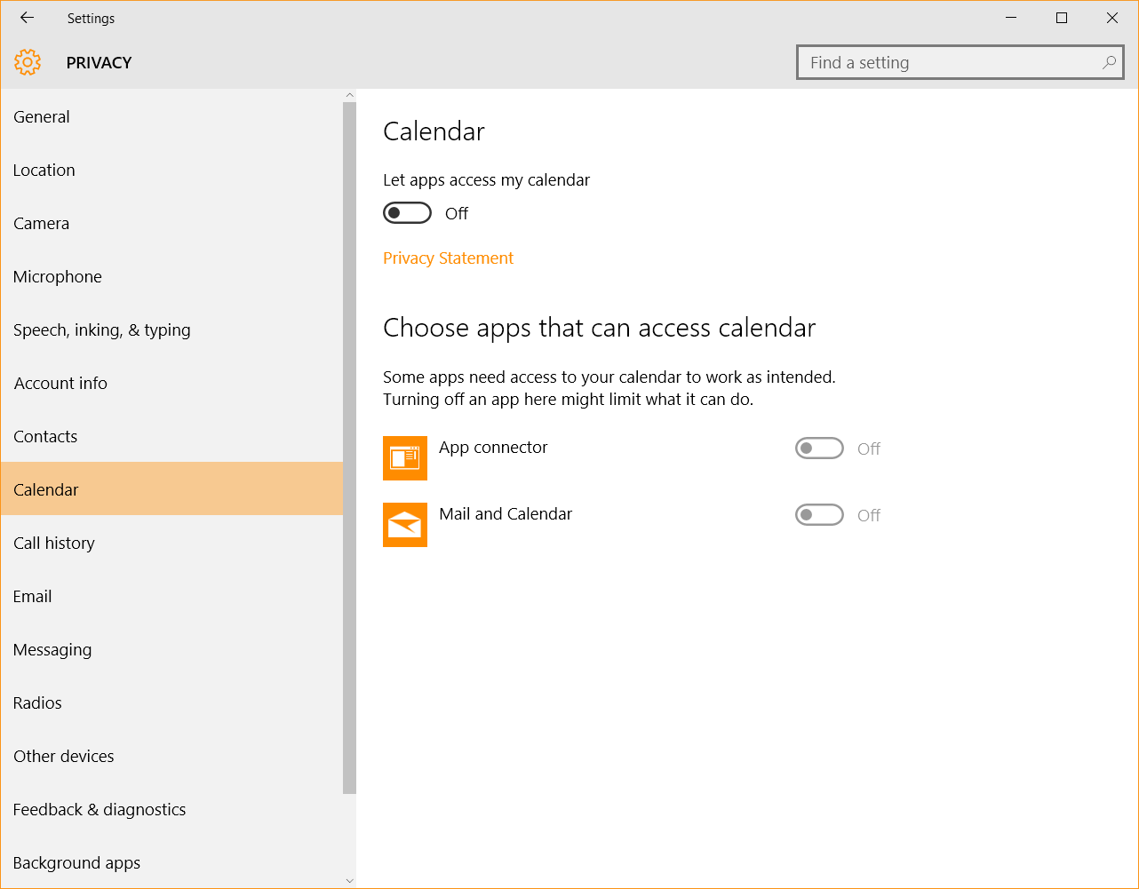 Windows 10 Security Guide - Calendar Privacy Settings