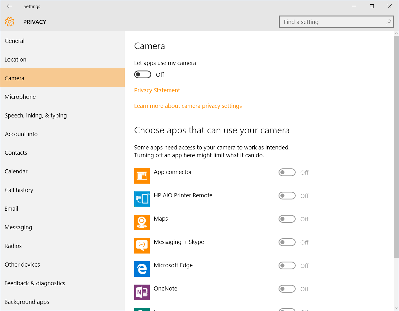 Windows 10 Security Guide - Camera Privacy Settings