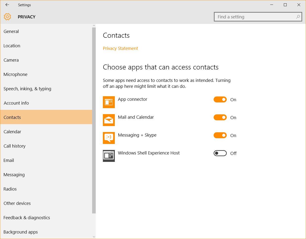 Windows 10 Security Guide - Contacts Privacy Settings